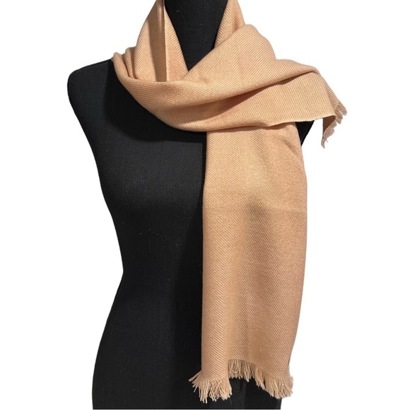 100% Cashmere Pashmina Short Scarf Twill Weave Design Caramel Eyelash Fringe NTW - Picture 9 of 16